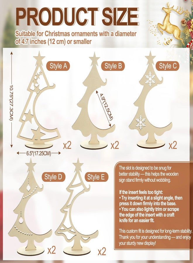 Dunzoom 10 Pcs 10.7Inch Christmas Ornament Display Tree 5 Styles Wooden Stand for Baubles Christmas Tree Shaped Display Stand Holder Tabletop Decor for DIY Coloring Ornament Holder Holiday Party - Image 2